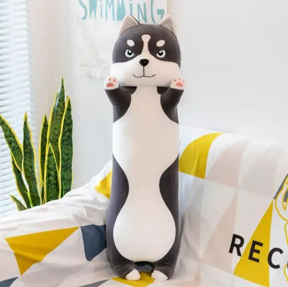 Perna / jucarie catel husky din plus adorabila – marime 70 cm, moale si confortabila pentru imbratisat, material placut, design haios, ideala pentru decorat camera sau pentru tinut in brate [2]