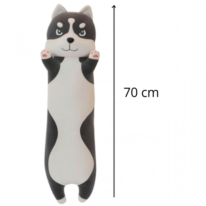 Perna / jucarie catel husky din plus adorabila – marime 70 cm, moale si confortabila pentru imbratisat, material placut, design haios, ideala pentru decorat camera sau pentru tinut in brate [4]