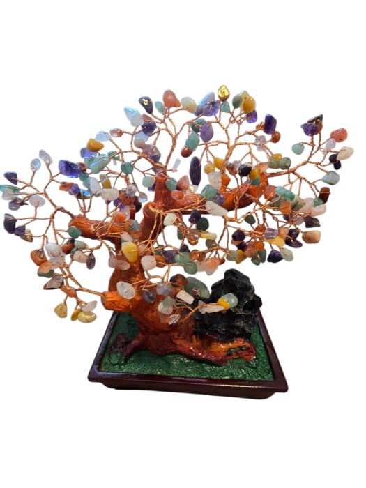 Statueta copac al vietii 27 cm inaltime, decoratiune forma de pom Feng Shui cu pietre naturale, handmade, pe suport din rasina, pentru prosperitate, noroc financiar si echilibru energetic. [5]