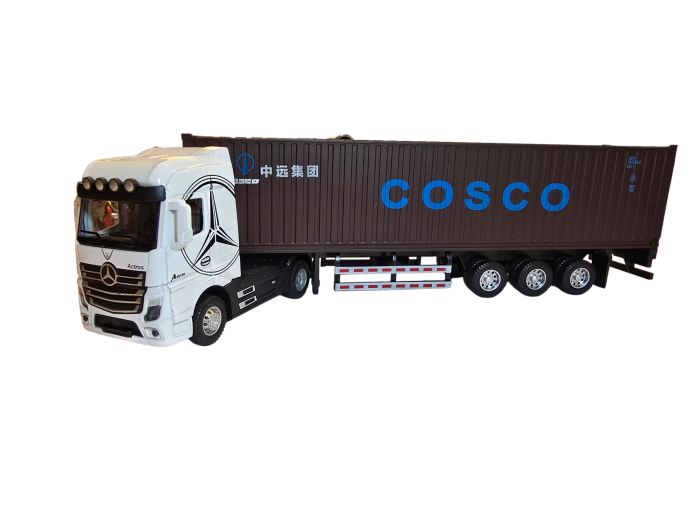 TIR Metalic cu Container lungime 31 cm – Lumini, Sunete realistice de motor, Usi care se deschid la container, sistem Pull Back, culoare alb cu maro [2]