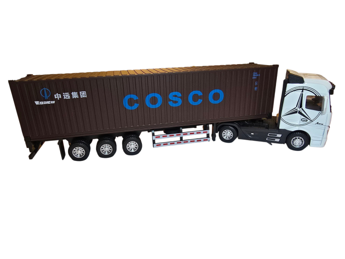 TIR Metalic cu Container lungime 31 cm – Lumini, Sunete realistice de motor, Usi care se deschid la container, sistem Pull Back, culoare alb cu maro [4]