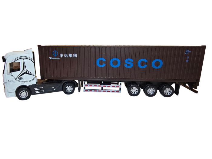 TIR Metalic cu Container lungime 31 cm – Lumini, Sunete realistice de motor, Usi care se deschid la container, sistem Pull Back, culoare alb cu maro [7]