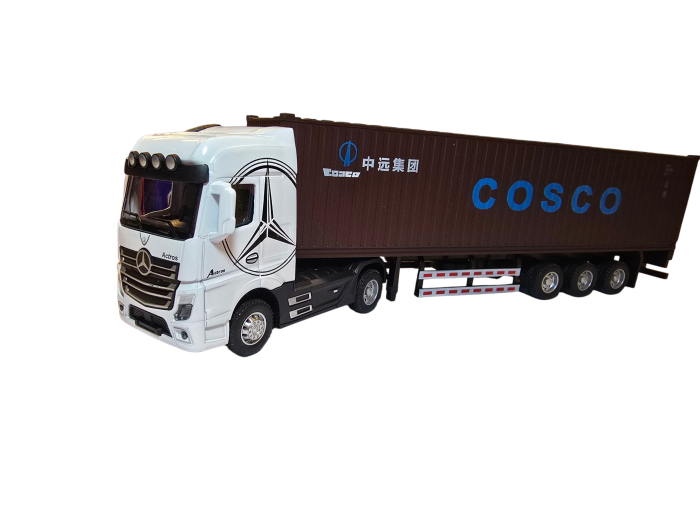 TIR Metalic cu Container lungime 31 cm – Lumini, Sunete realistice de motor, Usi care se deschid la container, sistem Pull Back, culoare alb cu maro [6]