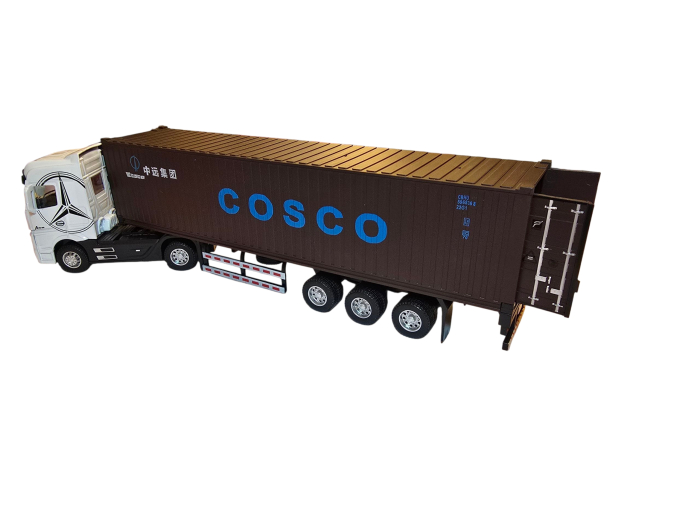 TIR Metalic cu Container lungime 31 cm – Lumini, Sunete realistice de motor, Usi care se deschid la container, sistem Pull Back, culoare alb cu maro [3]