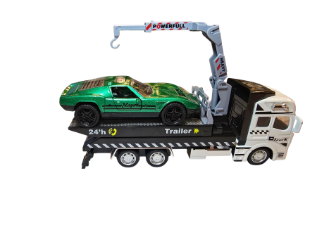 Camion platforma cu macara extensibila, rampa mobila, masina model sport – usi deschise, metal si plastic, culoare negru cu rosu [7]