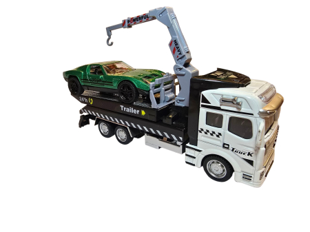 Camion platforma cu macara extensibila, rampa mobila, masina model sport – usi deschise, metal si plastic, culoare negru cu rosu [5]