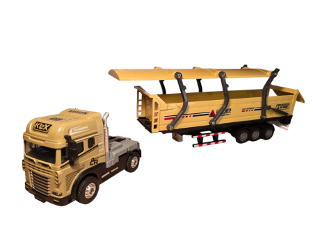 Camion TIR de Jucarie cu Sunete si Lumini, Marime 39 cm, Scala 1/24, Capul tirului metalic + Remorca Detasabila din Plastic, Acoperis Rabatabil, Roti Mobile, Jucarie Interactiva [3]