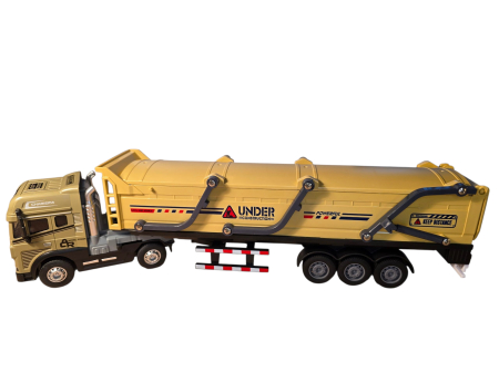 Masini si Utilaje - Camion TIR de Jucarie cu Sunete si Lumini, Marime 39 cm, Scala 1/24, Capul tirului metalic + Remorca Detasabila din Plastic, Acoperis Rabatabil, Roti Mobile, Jucarie Interactiva