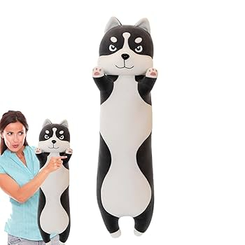 Perna / jucarie catel husky din plus adorabila – marime 70 cm, moale si confortabila pentru imbratisat, material placut, design haios, ideala pentru decorat camera sau pentru tinut in brate [2]
