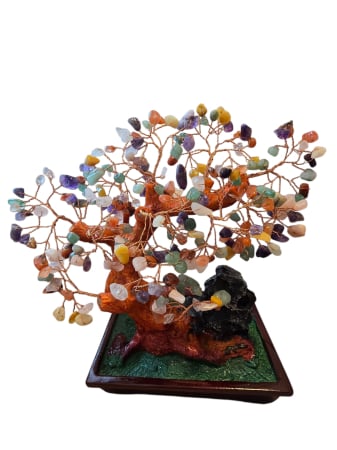 Statueta copac al vietii 27 cm inaltime, decoratiune forma de pom Feng Shui cu pietre naturale, handmade, pe suport din rasina, pentru prosperitate, noroc financiar si echilibru energetic. [3]