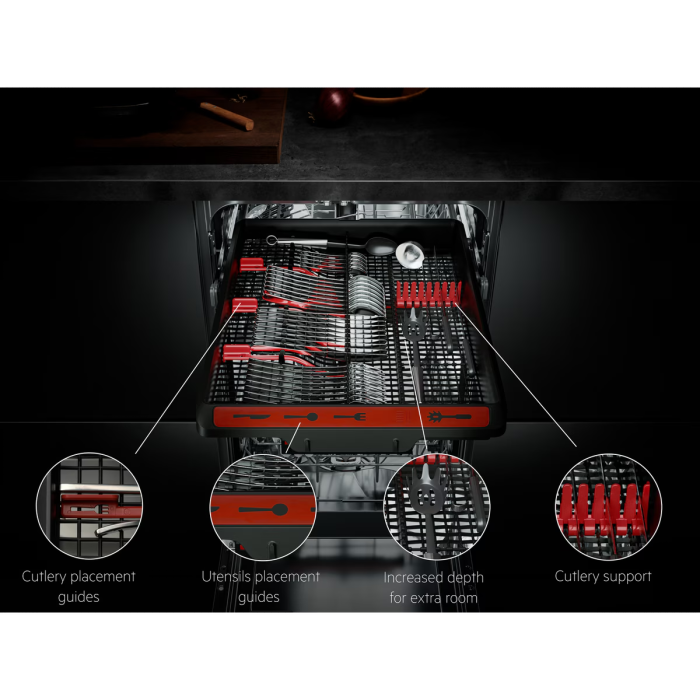 Mașină de spălat vase încorporabilă slim AEG FSE73527P GlassCare 45 cm 10 seturi Inverter, clasa  D, TimeBeam® - timpul rămas este proiectat pe podea, iluminare interioara [8]