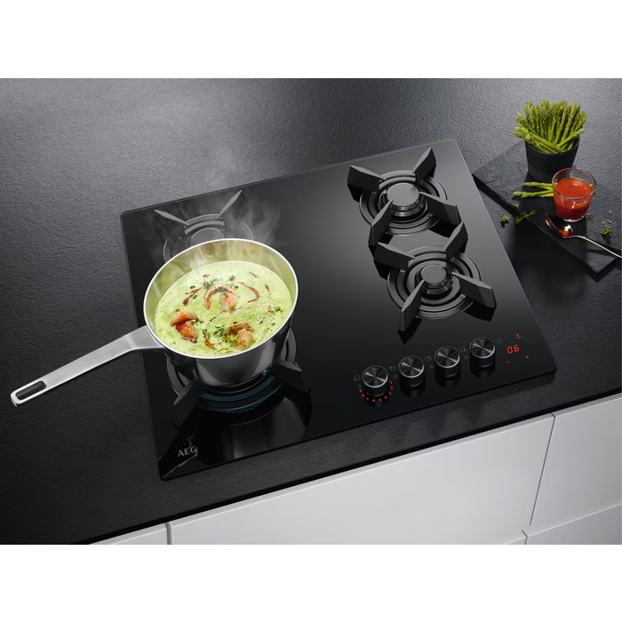 Plită gaz pe sticlă AEG HKB64453NB, Seria 8000 Flamelight 60 cm, Semnal avertizare sfarsit de program, Semnal sonor, Conectare plita-hota [3]