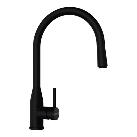 Baterii - Baterie bucatarie Schock Kavus Cristadur Puro cu cap extractibil, aspect granit, cartus ceramic, negru intens