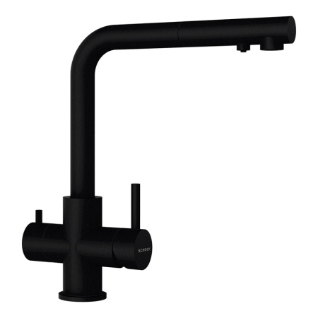 Baterii - Baterie bucatarie Schock Vitus Cristadur Puro cu cap extractibil, 3 cai, aspect granit, cartus ceramic, negru intens