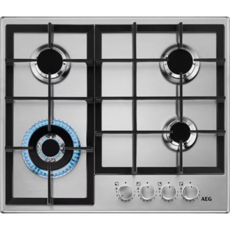 Plite gaz - Plită gaz AEG HGB64420SM, Seria 6000, Slim line, 60 cm, inox ,arzator wok