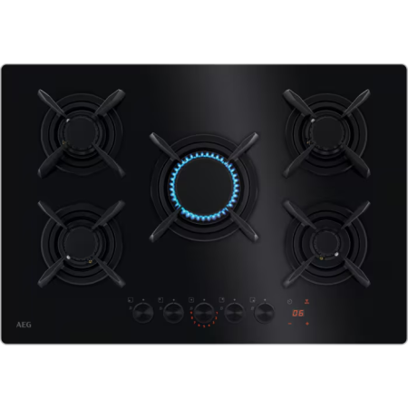 Plite gaz - Plită gaz AEG HKB75453NB, Seria 8000, Flamelight ,75 cm, 5 arzatoare