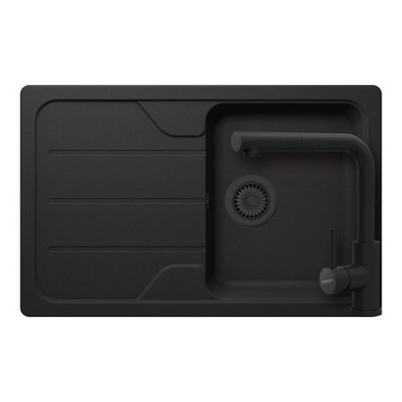 Set chiuveta - Set chiuveta bucatarie Schock Formhaus D-100S 780 x 500 mm Cristalite Nero cu parti vizibile negru si baterie bucatarie Schock Kantus cu cap extractibil, negru