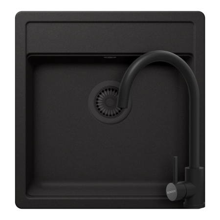 Set chiuveta - Set chiuveta bucatarie Schock Nemo N-100S 490 x 510 mm Cristalite Nero cu parti vizibile negru si baterie bucatarie Schock Prima negru