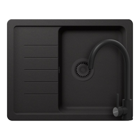 Set chiuveta - Set chiuveta bucatarie Schock Pinedo D-100XS 620 x 500 mm Cristalite Nero cu parti vizibile negru si baterie bucatarie Schock Prima negru