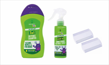 Bebe & Copii - Escenti Kids, Set Tratament Anti-paduchi, Sampon 300ml + Spray descurcat parul & anti-paduchi 150 ml + 2 pieptani