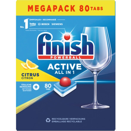 Curatenie si Detergenti - Finish Powerball Active All in One, Citrus, Detergent tablete pentru masina de spalat vase 80 de spalari
