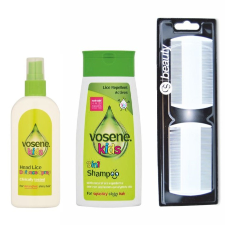 Bebe & Copii - Vosene Kids Set tratament anti-paduchi: Sampon 250 ml, Spray de protectie impotriva paduchilor si pentru descurcat parul 150 ml si 2 pieptani