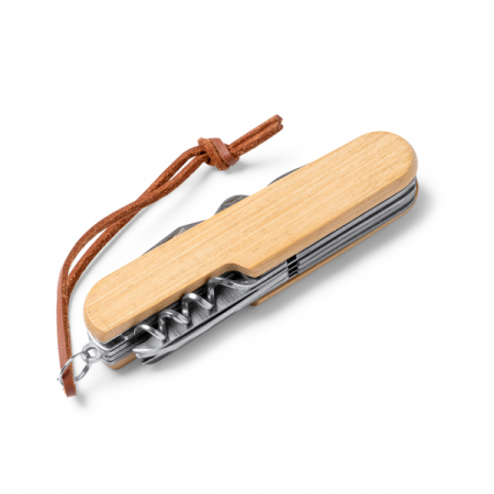 Cuțit multifuncțional cu accesorii din oțel inoxidabil și corp din bambus. [1]