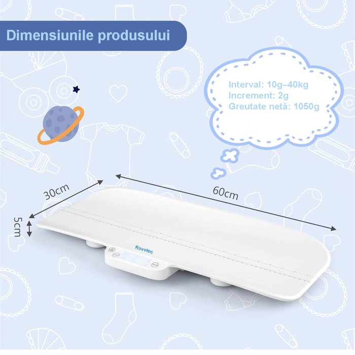 Cantar pentru bebelusi Rovotec SBS-30871, 40 kg, 60 cm, Afisaj LED [3]
