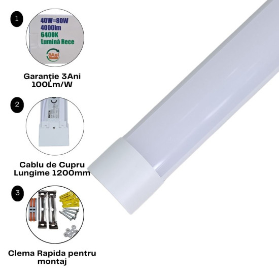 CORP LED FIDA 40W/220V/6400K lungime 120 cm,aluminiu,20W lumina rece [2]