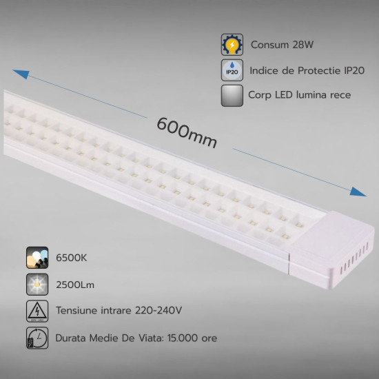 CORP LED LINIAR TRANSPARENT 28W/6500K/2500LM 600mm [2]