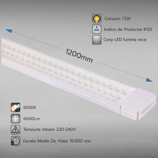 CORP LED LINIAR TRANSPARENT 72W/6500K/6000LM 1200mm [2]