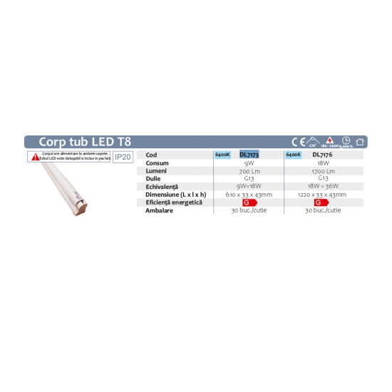 CORP LED T8 18W/220V/6400K [3]