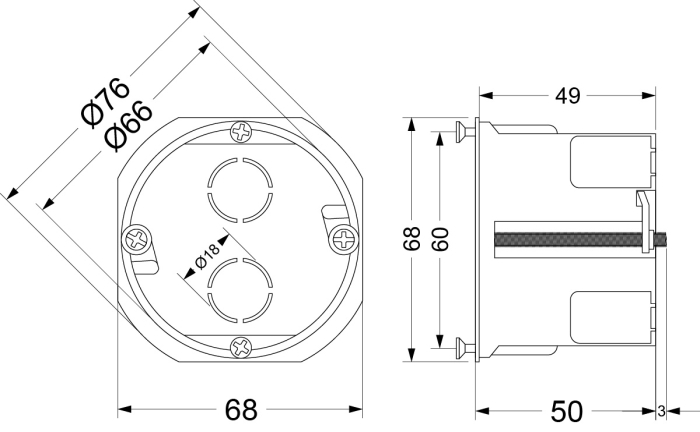 Doza aparat rotunda pentru rigips ELEKTRO-PLAST, Ø60x50mm [2]
