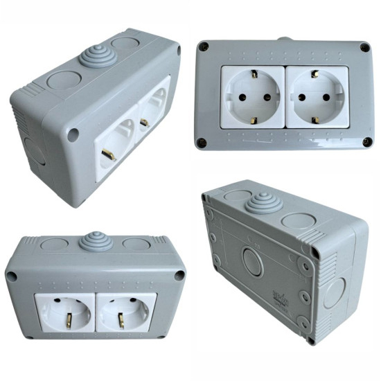 Priza modulara dubla, aplicata, fara capac, Antigron, 16A, IP20 [2]