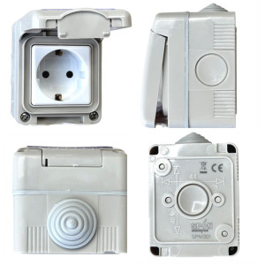 Priza modulara simpla, aplicata, cu capac, Antigron, 16A, IP55 [2]