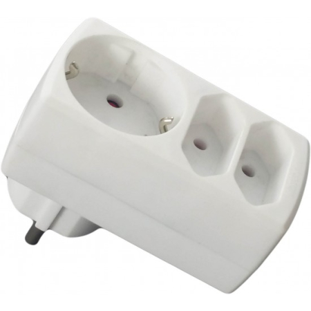 Aparataj si accesorii instalatii electrice - Adaptor la priza cu contacte de impamantare 16A liniar - 1 priza sucko+ 2 prize fara impamantare