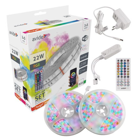 Benzi led - Bandă LED 12V 22W RGB 2x5m TUYA -control muzică + telecomandă IR