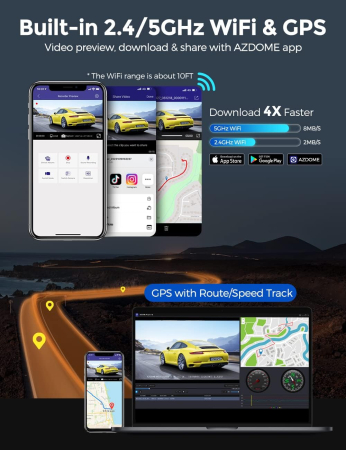 Camera auto DVR  M550Pro, Dubla, 4K, WiFi, GPS ,5GHz, WDR, G-Sensor, Mod parcare, Card 64Gb inclus [1]