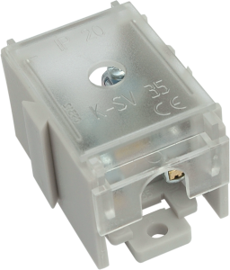 Accesorii - Clema ramificație cu capac 1 pol, 1 intrare (10-35 mm²), 4 ieșiri (2,5-6 mm²), fixare pe șină sau suprafață plană, IP20.