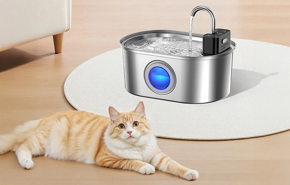 Fântână/distribuitor de apă fără fir din oțel inoxidabil pentru câini și pisici, 3,2 l, Rojeco [3]