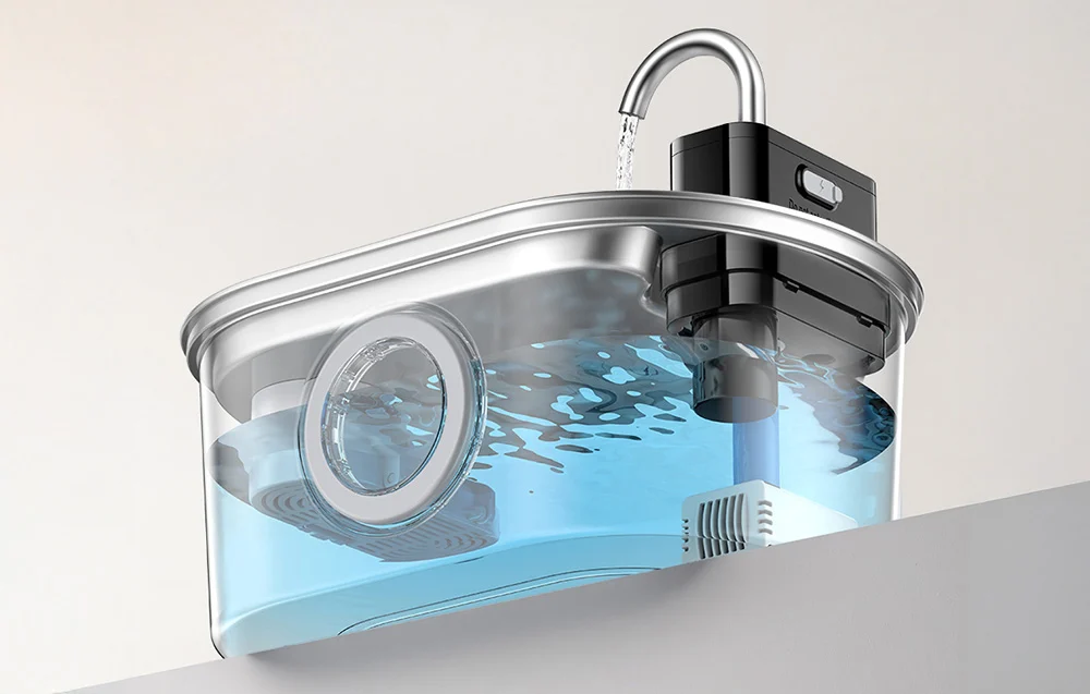 Fântână/distribuitor de apă fără fir din oțel inoxidabil pentru câini și pisici, 3,2 l, Rojeco [2]