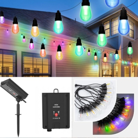 Ghirlande - GHIRLANDA 6.5M 10 BECURI RGB BAT 3.7V 1200mAh PANOU SOLAR 5V 1.2W