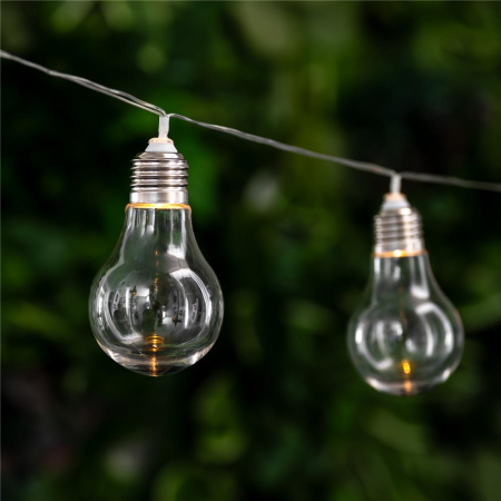 Ghirlande - Ghirlandă solară de exterior cablu transparent 5m, 10 globuri transparente, alb cald IP44 1,2V