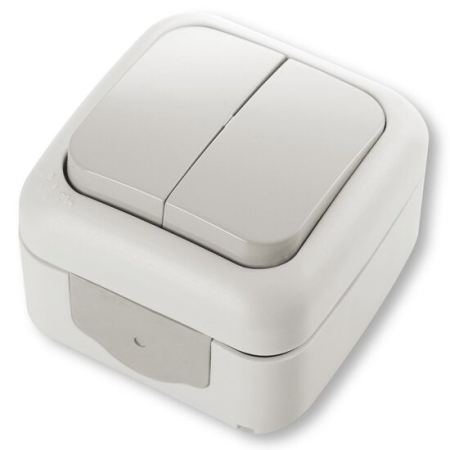 Intrerupatoare - Intrerupator dublu antigron VIKO Carmen, montaj aplicat, gri