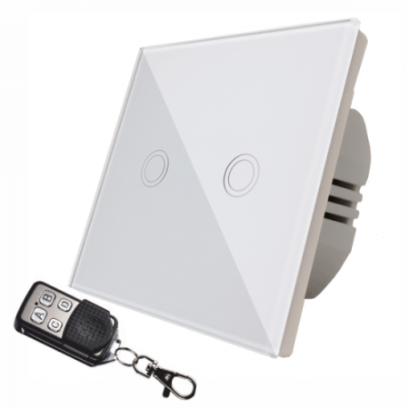 Intrerupator touch dublu + telecomanda RF, sticla securizata alb [1]