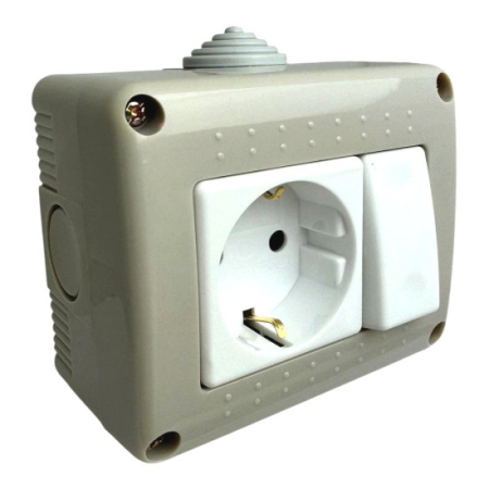 Prize - Modul intrerupator simplu + priza, aplicat, fara capac,  Antigron, IP20