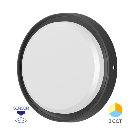 Plafoniere - Plafoniera LED 18W cu senzor microunde, montaj aplicat, CCT, IP65,  neagra, Braytron