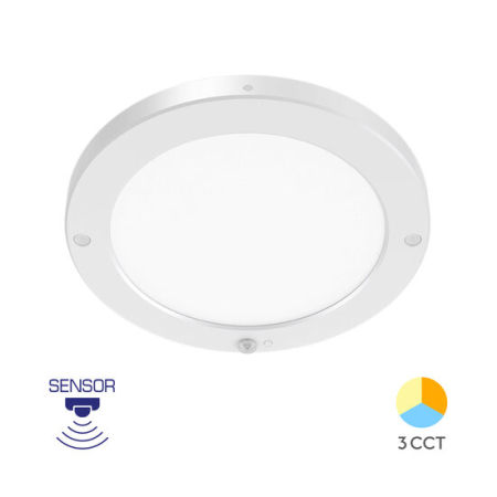 Plafoniere - Plafoniera LED 20W cu senzor de miscare, montaj incastrat sau aplicat, CCT, IP40,  alba, Braytron