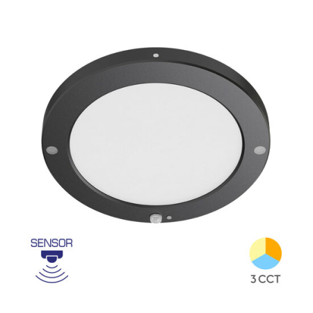 Plafoniere - Plafoniera LED 20W cu senzor de miscare, montaj incastrat sau aplicat, CCT, IP40,  neagra, Braytron