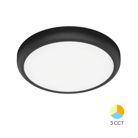 Plafoniere - Plafoniera LED rotunda, 20w, montaj incastrat sau aplicat,  CCT, IP40, neagra, Braytron